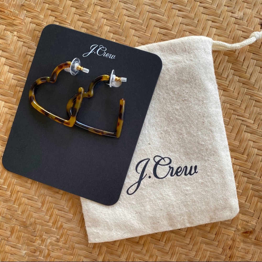 J.Crew Heart Hoop Earrings Tortoise Earrings! NWT! - Picture 2 of 7